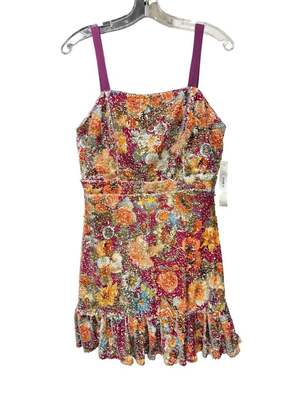 Bloomingdales Aqua Floral Sequin Mini Dress Size Medium New - Picture 3 of 9